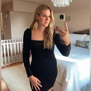 Black Velvet + Glitter Polka Dot Mini Dress | Topshop | US 6